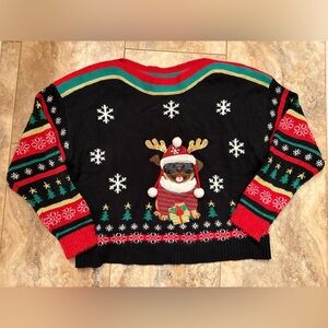 Blizzard Bay Ugly Christmas Sweater Women’s Large Black/Red Pug Dog Boatneck